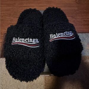 Balenciaga Black Textured Slippers